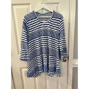 Anthony’s Resort Wear Blue& White Stripe Textured Top sz XL